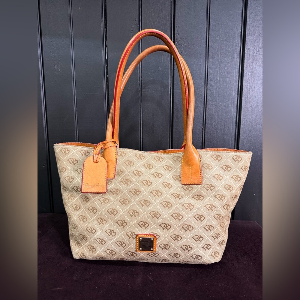 Dooney & Bourke Vintage Tan and Orange Tote Bag